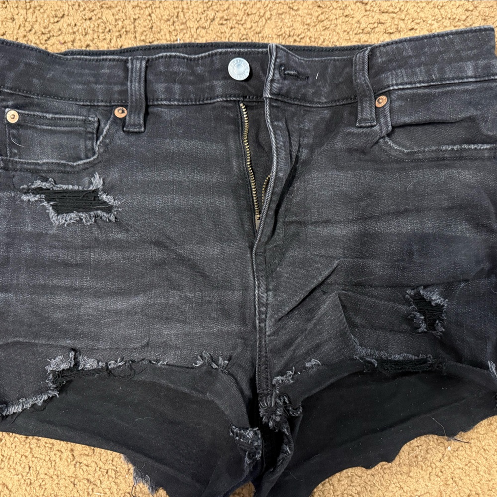 American Eagle Outfitters Black Distressed Denim Shorts